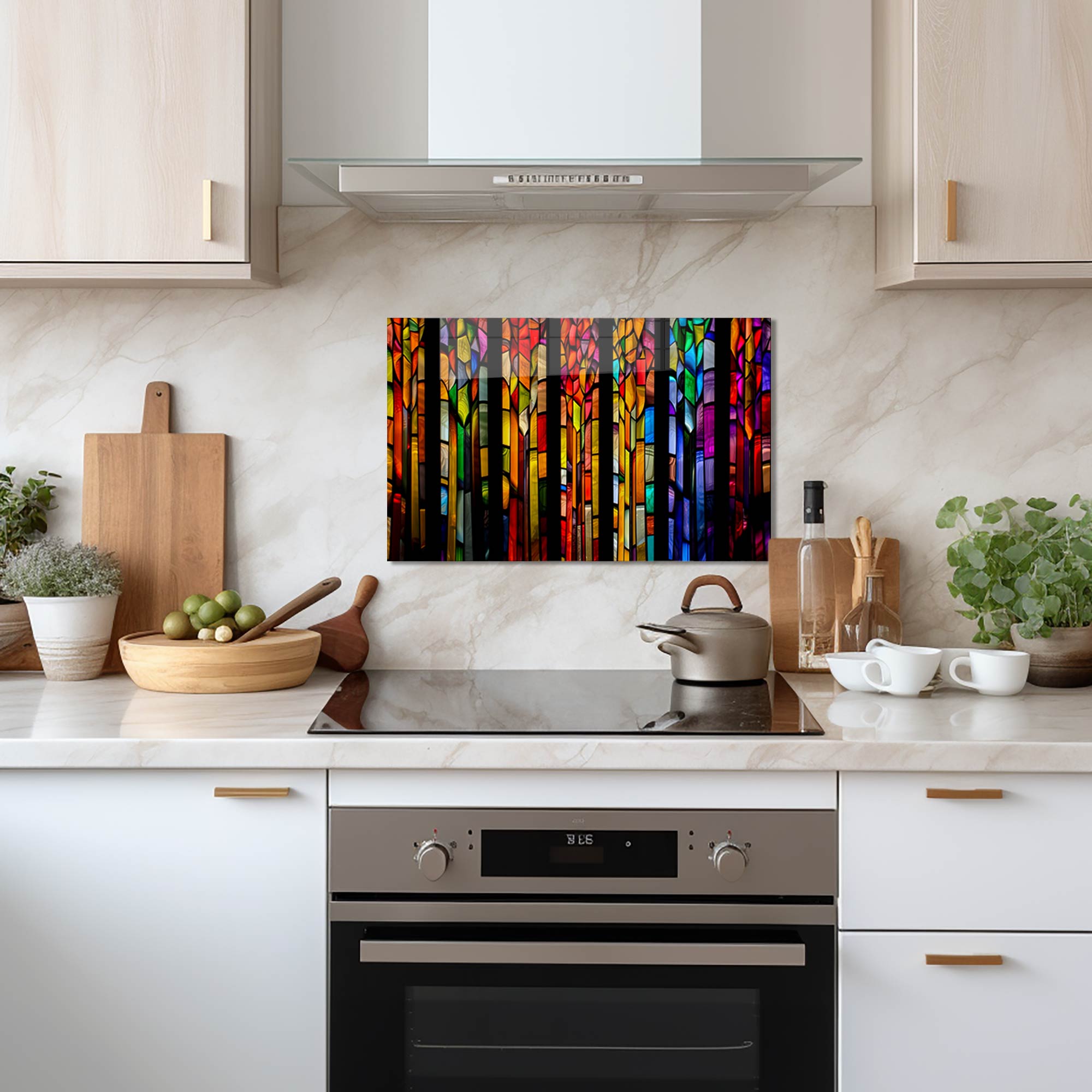 Colourful Floral Stripes- Glass Splashback