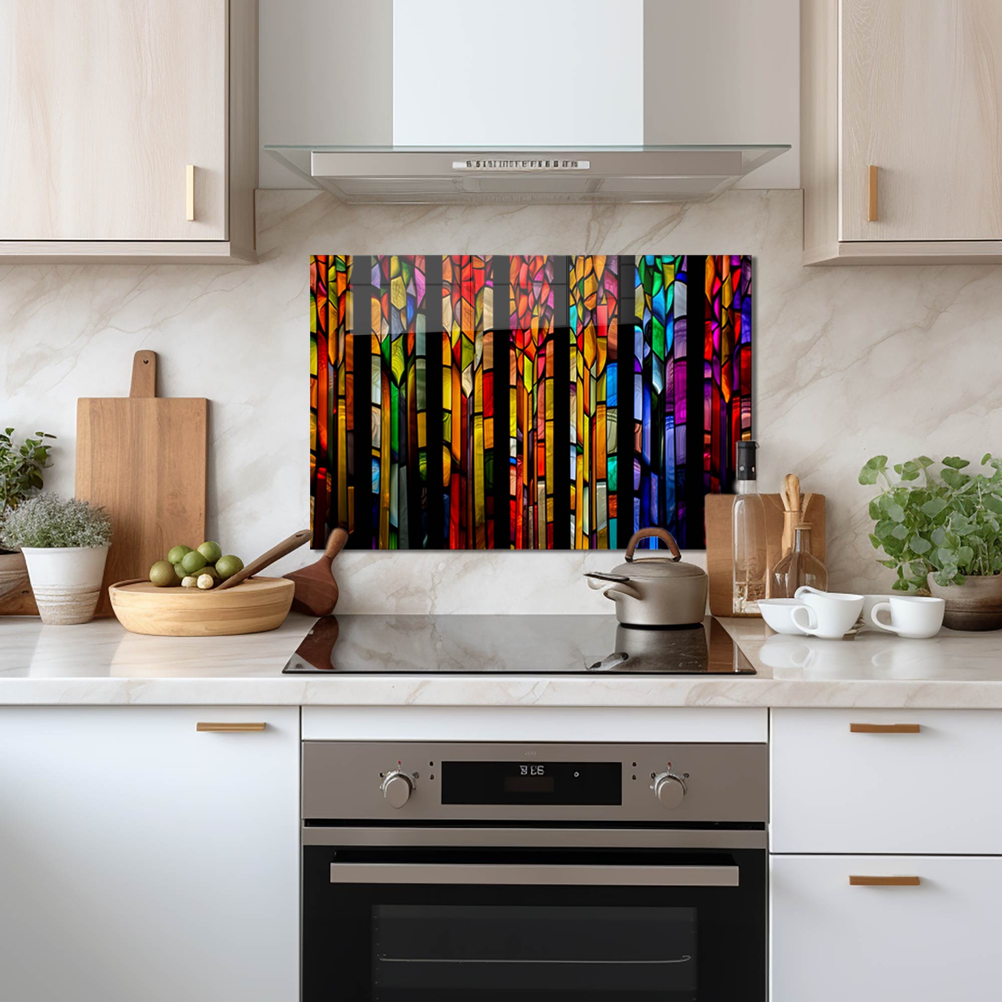 Colourful Floral Stripes- Glass Splashback