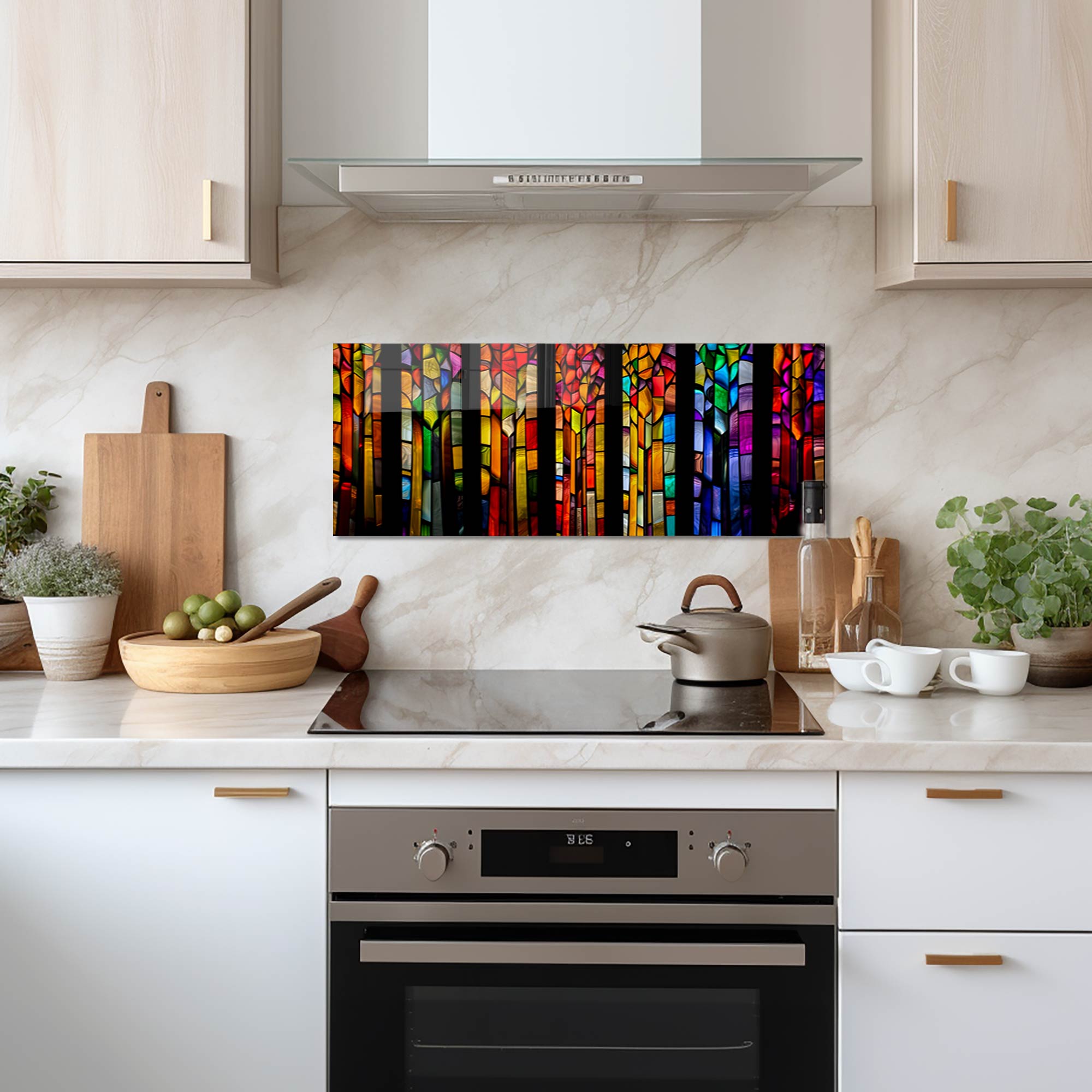 Colourful Floral Stripes- Glass Splashback