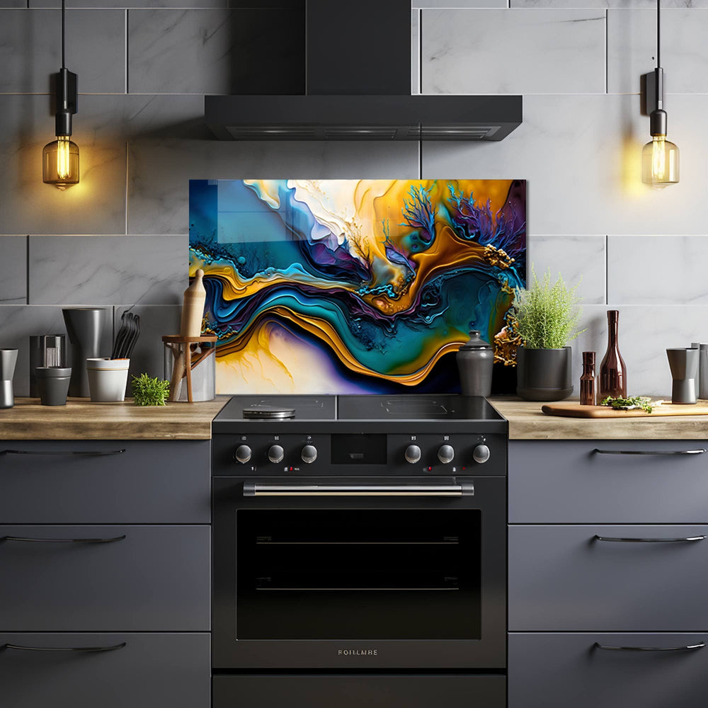 Artronauts Glass Print 110x70 cm | 43.3"x27.5" Abstract Brushes II - Glass Splashback