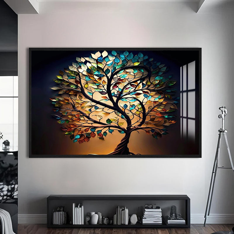 Artronauts Glass Print S | 72x46 cm | 28.3"x18.1" / Black Roots of Light-Tree Of Life Tempered Glass Wall Art