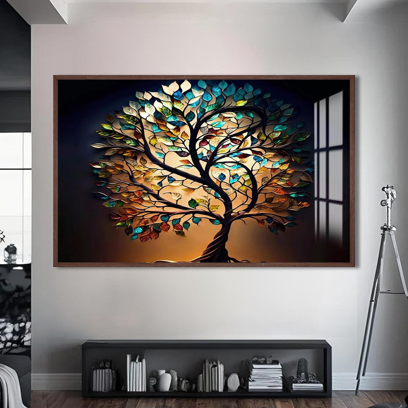 Artronauts Glass Print S | 72x46 cm | 28.3"x18.1" / Walnut Roots of Light-Tree Of Life Tempered Glass Wall Art