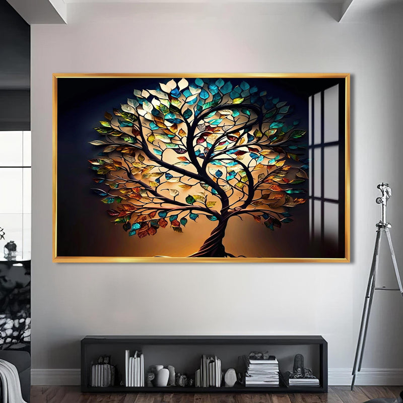 Artronauts Glass Print S | 72x46 cm | 28.3"x18.1" / Gold Roots of Light-Tree Of Life Tempered Glass Wall Art