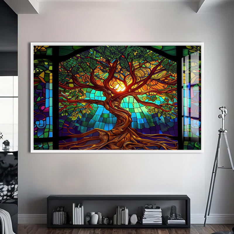 Artronauts Glass Print S | 72x46 cm | 28.3"x18.1" / White Eternal Canopy-Tree Of Life Tempered Glass Wall Art