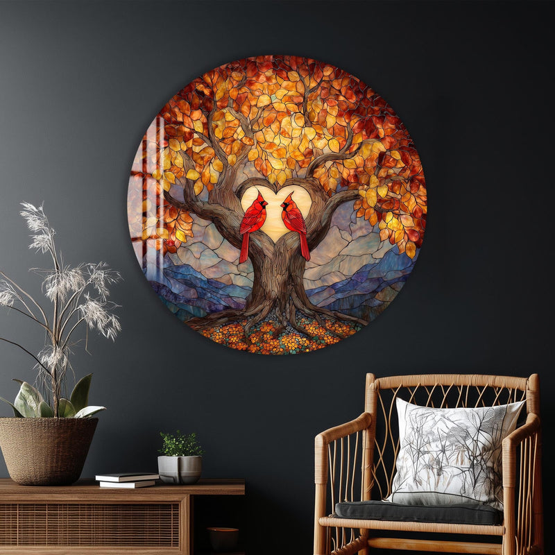 Artronauts Glass Print Lovebirds Heart Tree - Tempered Glass Wall Art