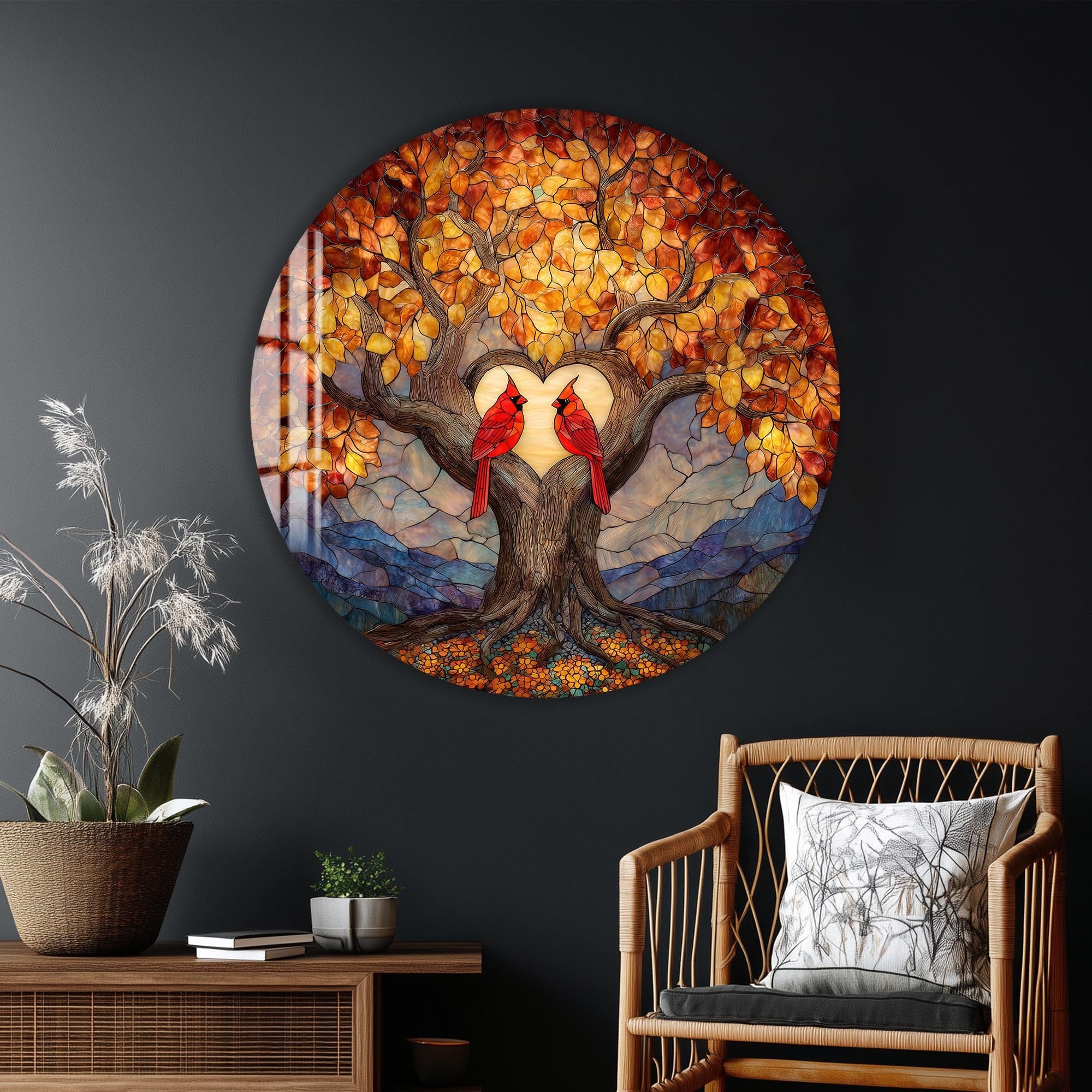 Artronauts Glass Print Lovebirds Heart Tree - Tempered Glass Wall Art