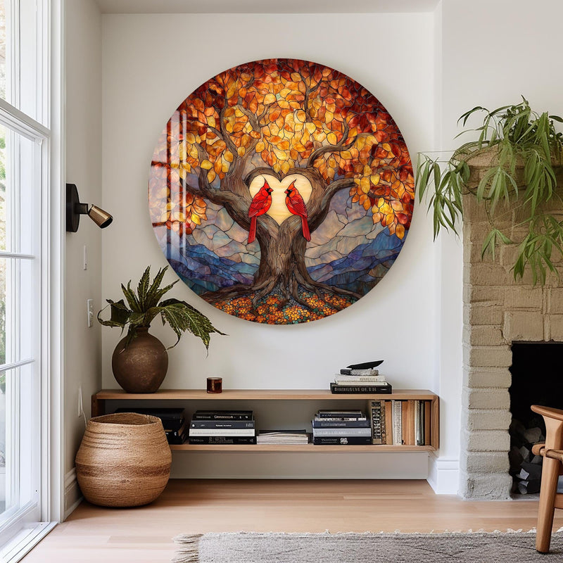 Artronauts Glass Print Lovebirds Heart Tree - Tempered Glass Wall Art