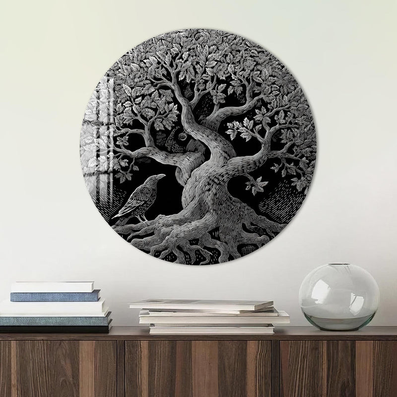 Artronauts Glass Print Raven Tree Roots - Tempered Glass Wall Art