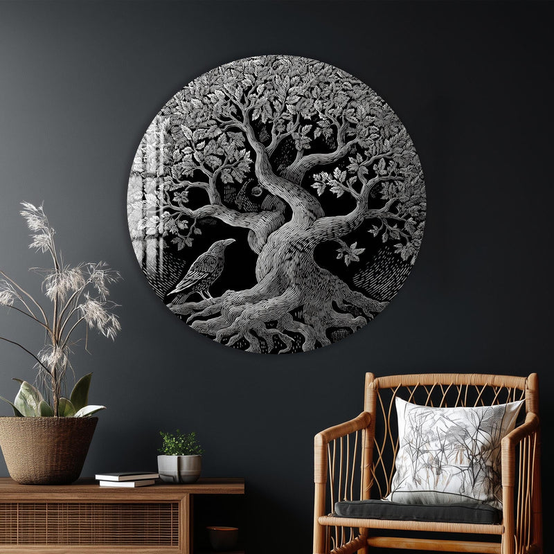 Artronauts Glass Print Raven Tree Roots - Tempered Glass Wall Art