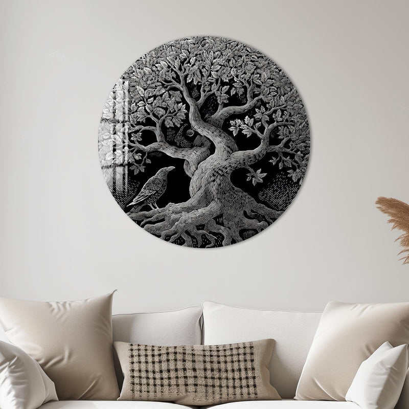 Artronauts Glass Print Raven Tree Roots - Tempered Glass Wall Art