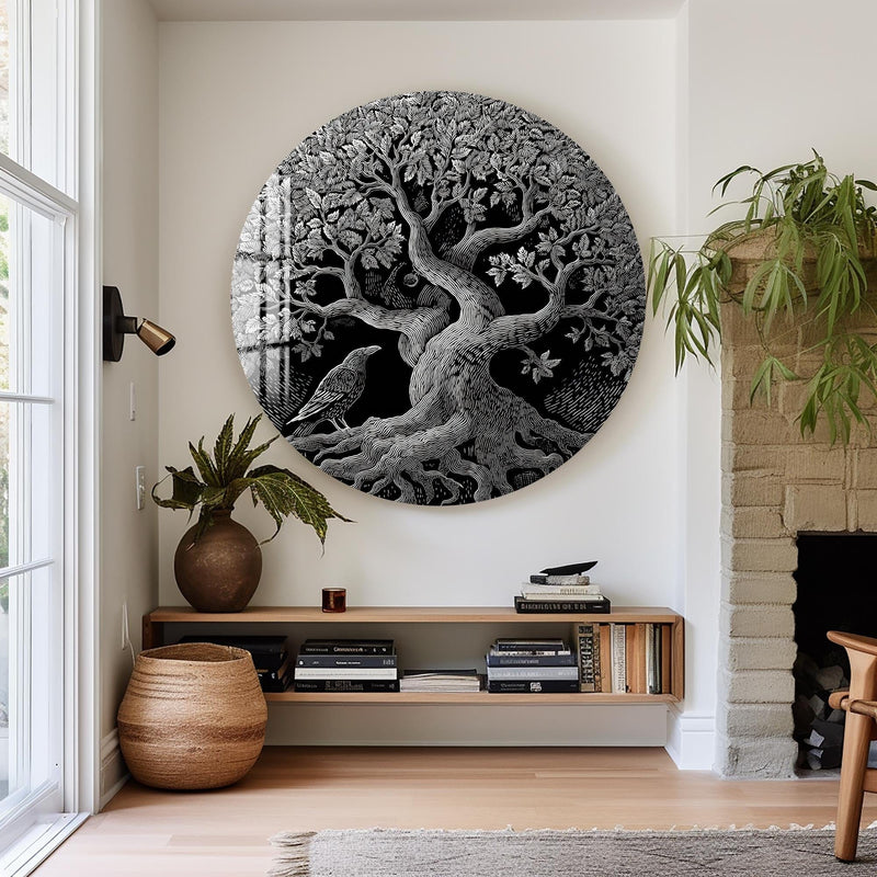 Artronauts Glass Print Raven Tree Roots - Tempered Glass Wall Art