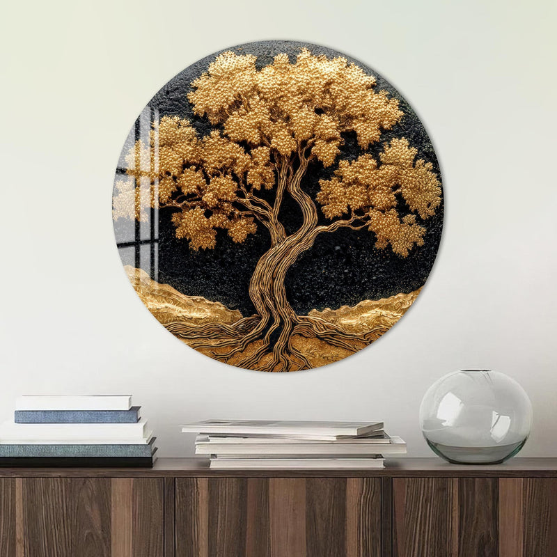 Artronauts Glass Print Golden Tree Glow - Tempered Glass Wall Art