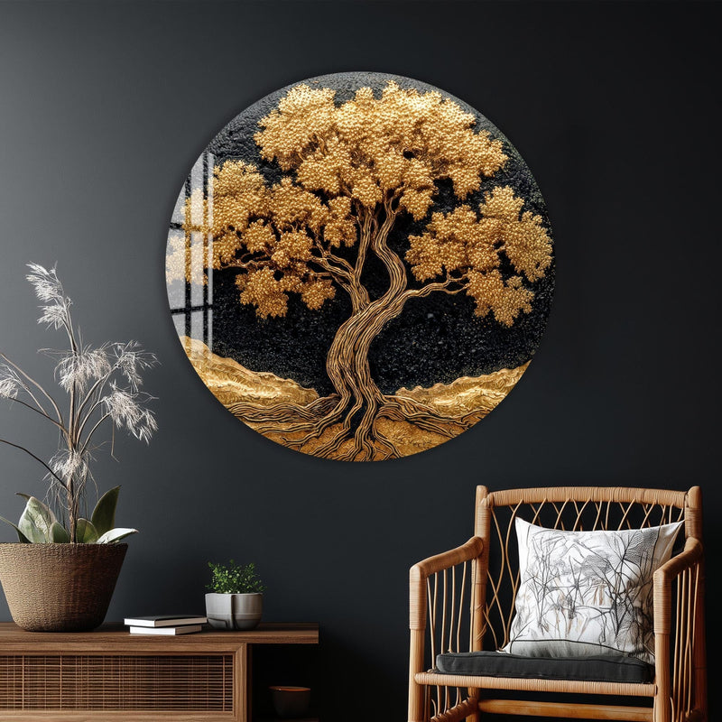 Artronauts Glass Print Golden Tree Glow - Tempered Glass Wall Art