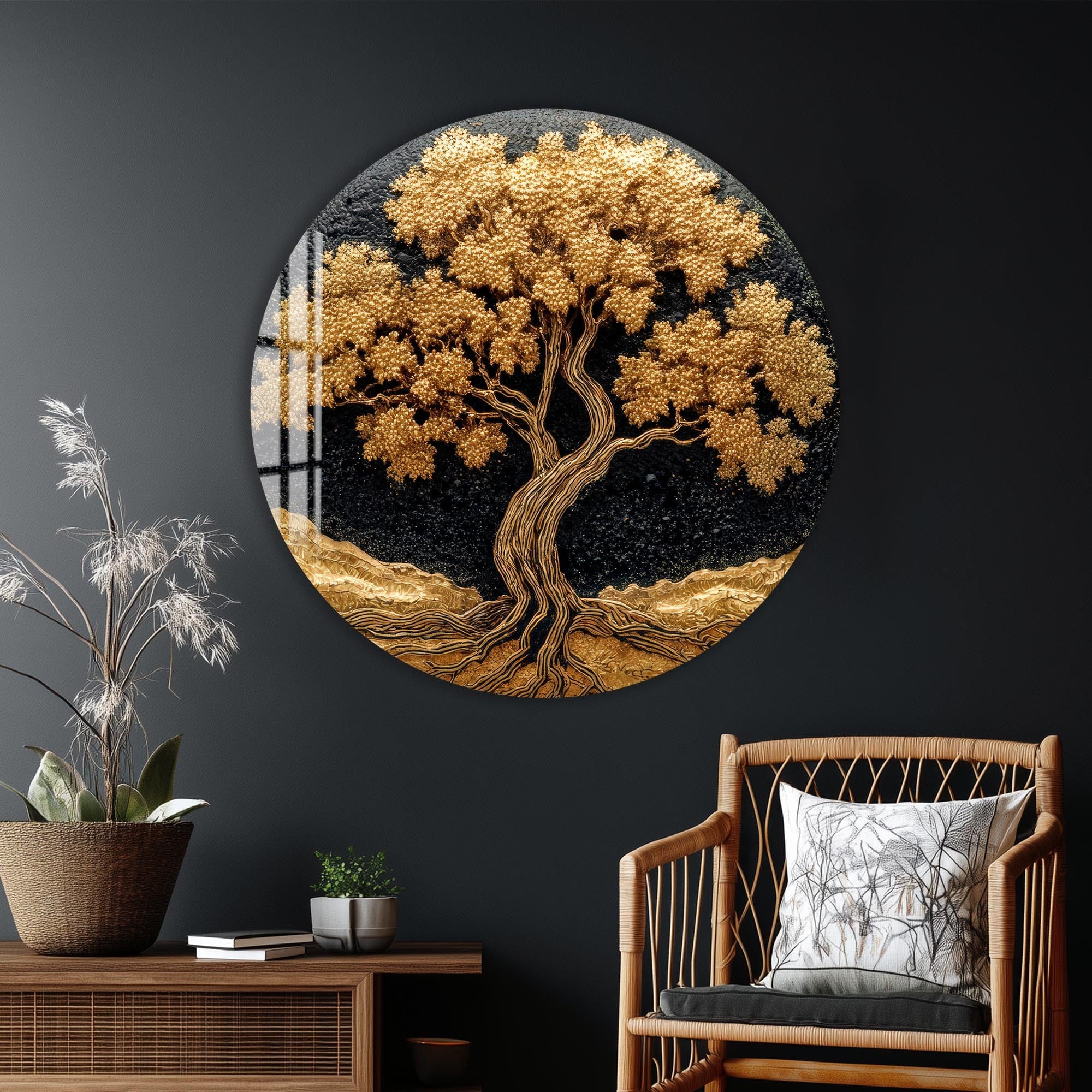 Artronauts Glass Print Golden Tree Glow - Tempered Glass Wall Art