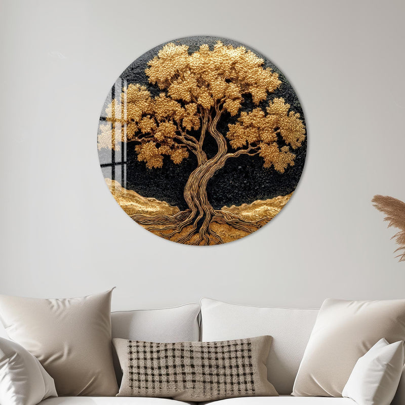 Artronauts Glass Print Golden Tree Glow - Tempered Glass Wall Art
