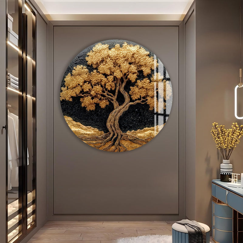 Artronauts Glass Print Golden Tree Glow - Tempered Glass Wall Art