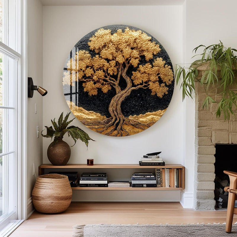 Artronauts Glass Print Golden Tree Glow - Tempered Glass Wall Art
