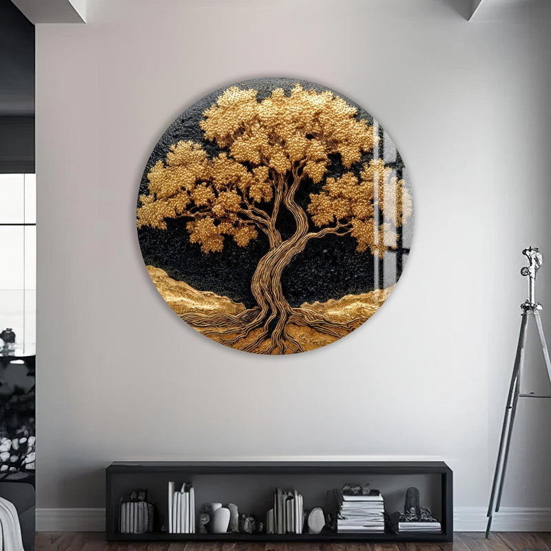 Artronauts Glass Print Golden Tree Glow - Tempered Glass Wall Art