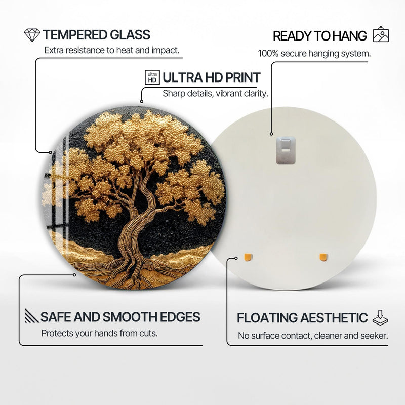 Artronauts Glass Print Golden Tree Glow - Tempered Glass Wall Art