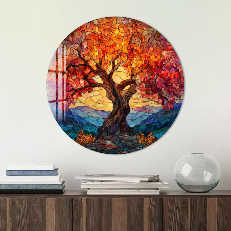 Artronauts Glass Print Sunset Mountain Tree - Tempered Glass Wall Art