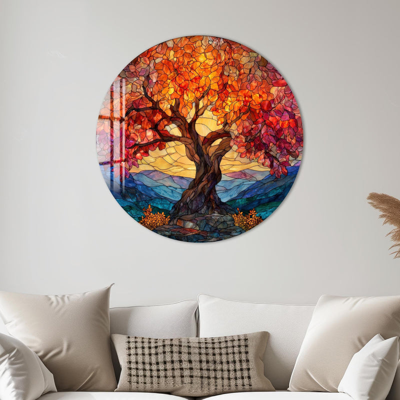Artronauts Glass Print Sunset Mountain Tree - Tempered Glass Wall Art