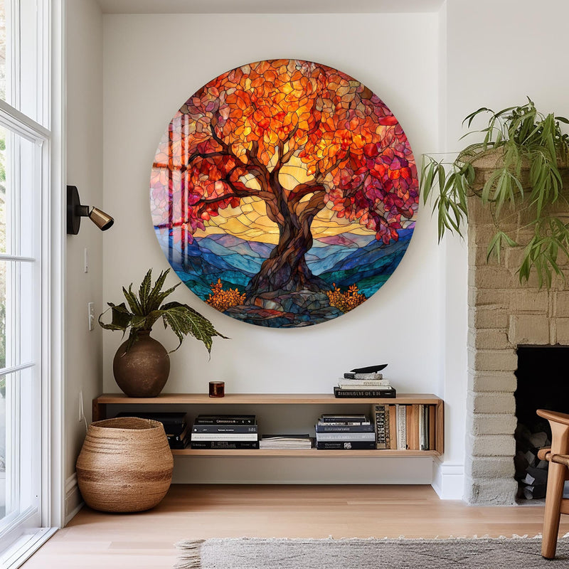 Artronauts Glass Print Sunset Mountain Tree - Tempered Glass Wall Art
