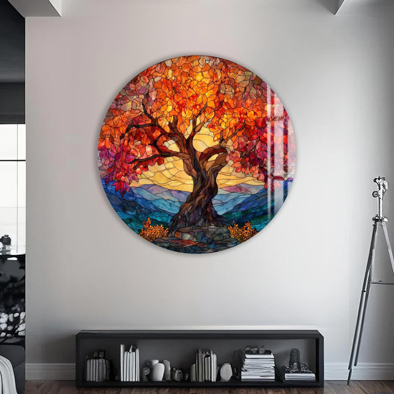 Artronauts Glass Print Sunset Mountain Tree - Tempered Glass Wall Art