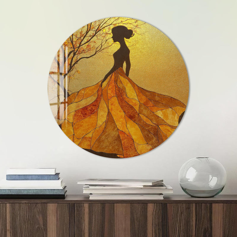 Artronauts Glass Print Golden Leaf Silhouette - Tempered Glass Wall Art