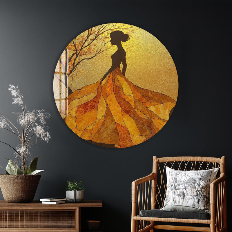 Artronauts Glass Print Golden Leaf Silhouette - Tempered Glass Wall Art