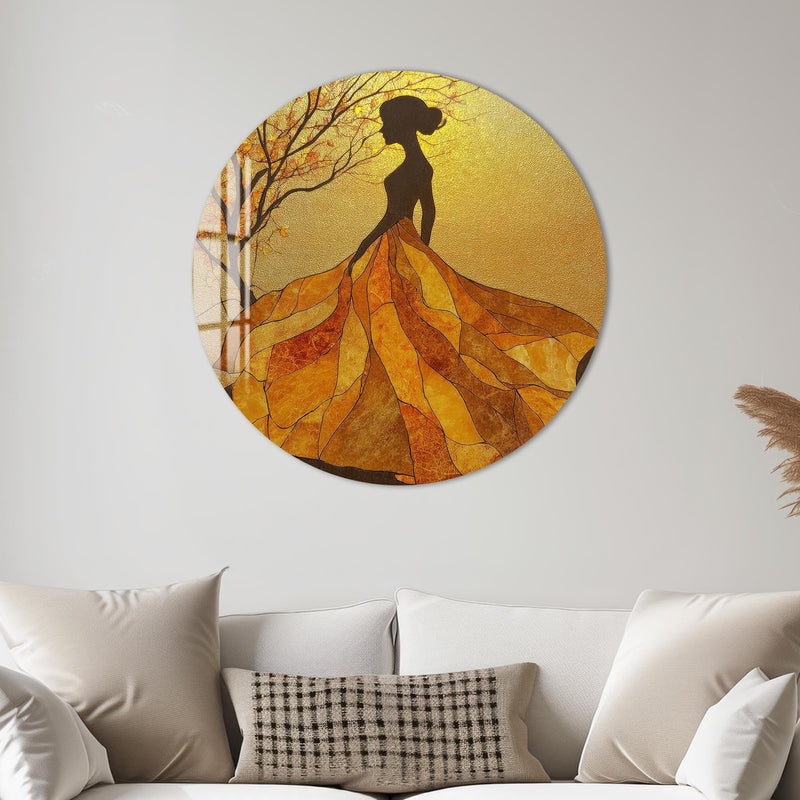Artronauts Glass Print Golden Leaf Silhouette - Tempered Glass Wall Art