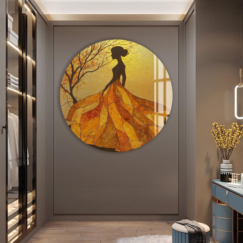 Artronauts Glass Print Golden Leaf Silhouette - Tempered Glass Wall Art