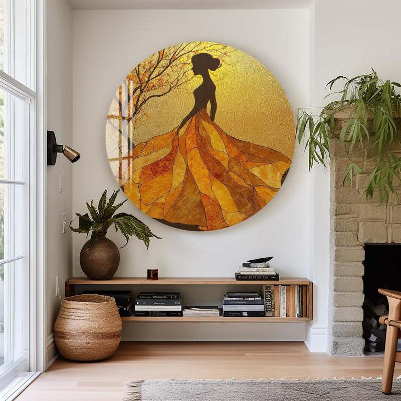 Artronauts Glass Print Golden Leaf Silhouette - Tempered Glass Wall Art