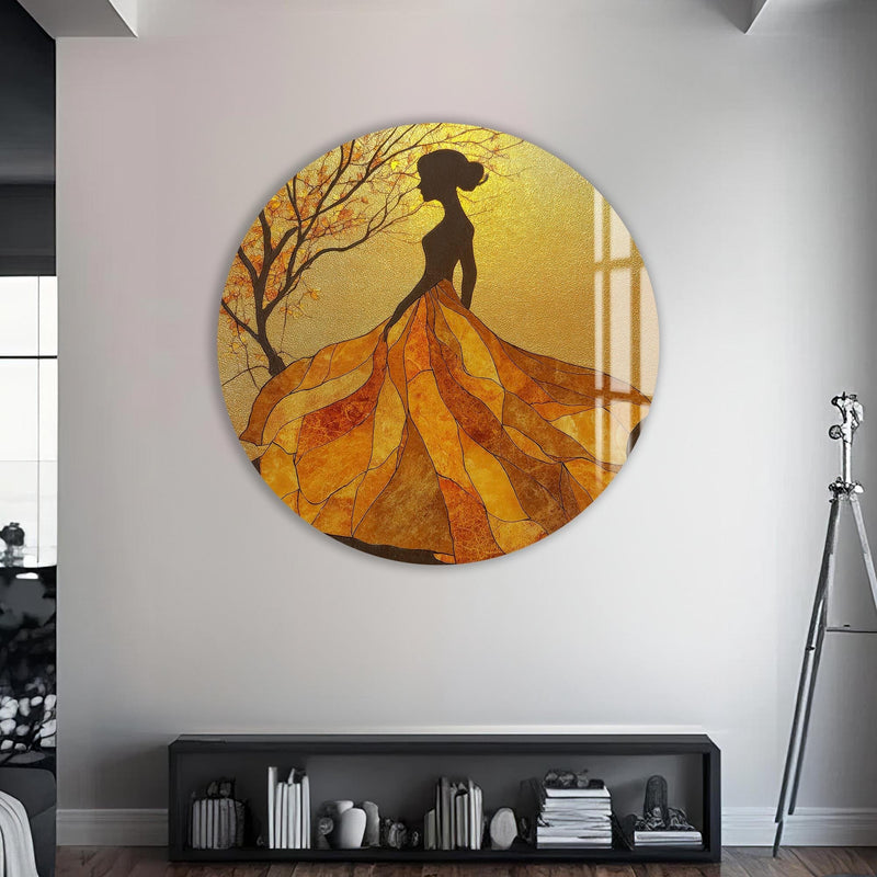 Artronauts Glass Print Golden Leaf Silhouette - Tempered Glass Wall Art
