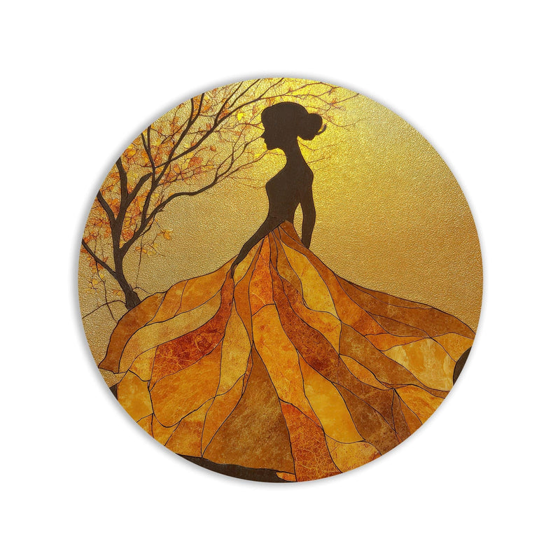 Artronauts Glass Print Golden Leaf Silhouette - Tempered Glass Wall Art