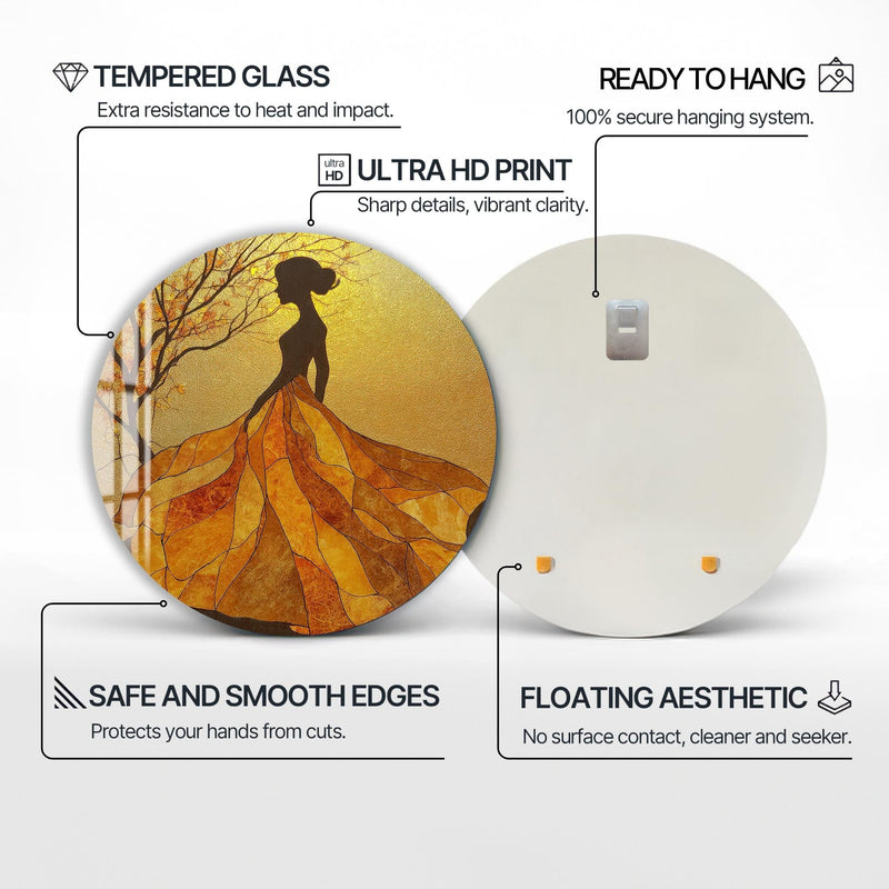 Artronauts Glass Print Golden Leaf Silhouette - Tempered Glass Wall Art