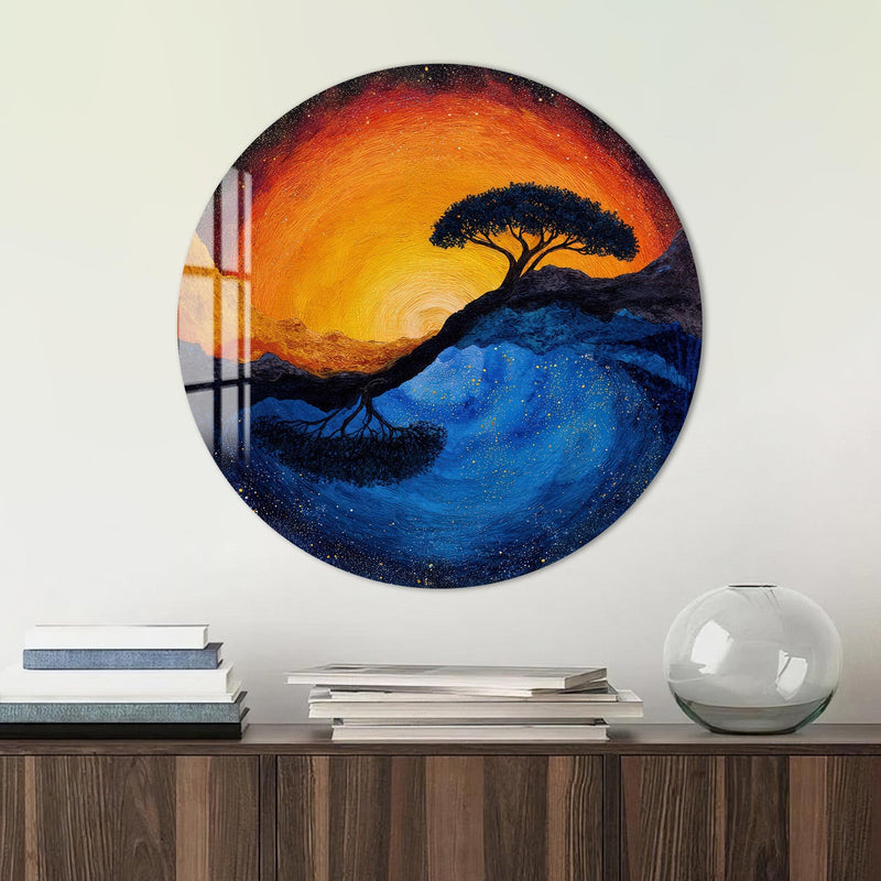 Artronauts Glass Print Sunset Rooted Tree - Tempered Glass Wall Art