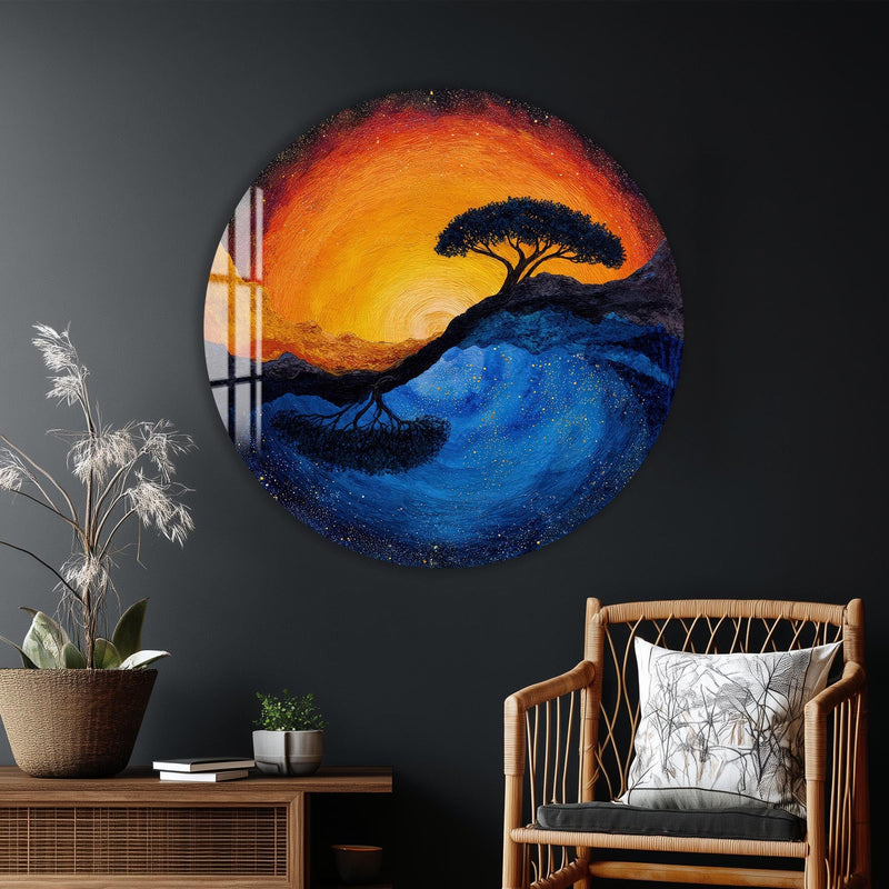 Artronauts Glass Print Sunset Rooted Tree - Tempered Glass Wall Art