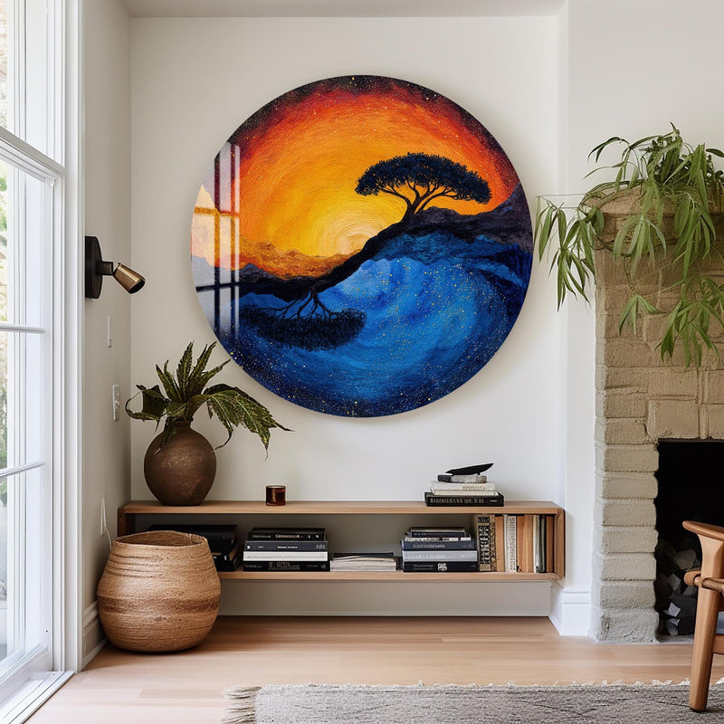 Artronauts Glass Print Sunset Rooted Tree - Tempered Glass Wall Art