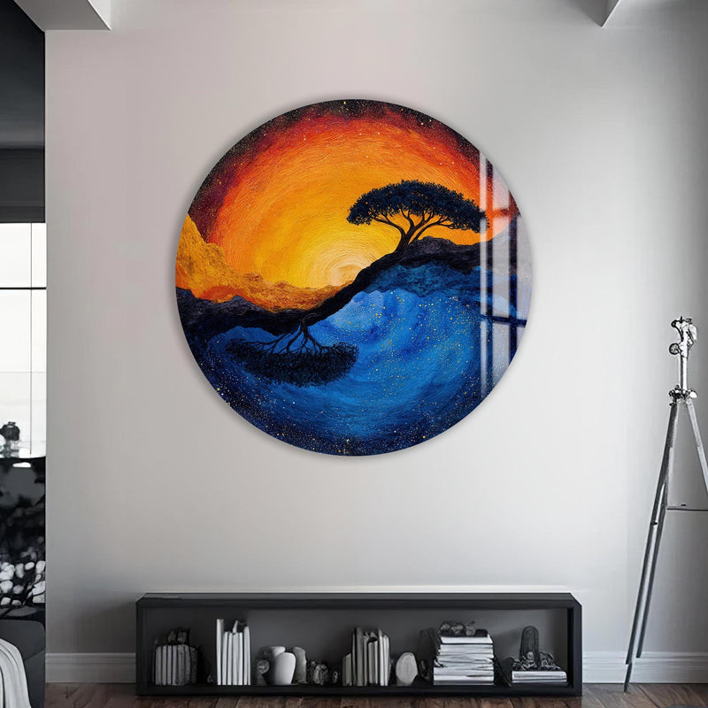Artronauts Glass Print Sunset Rooted Tree - Tempered Glass Wall Art