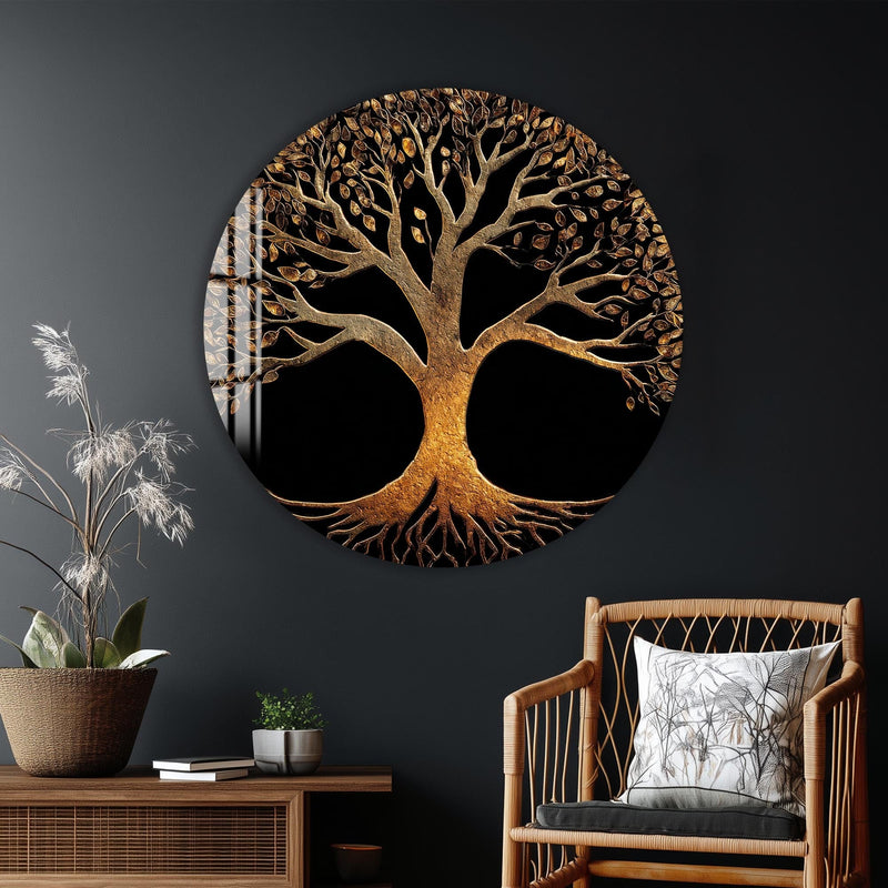 Artronauts Glass Print Golden Tree Of Life - Tempered Glass Wall Art