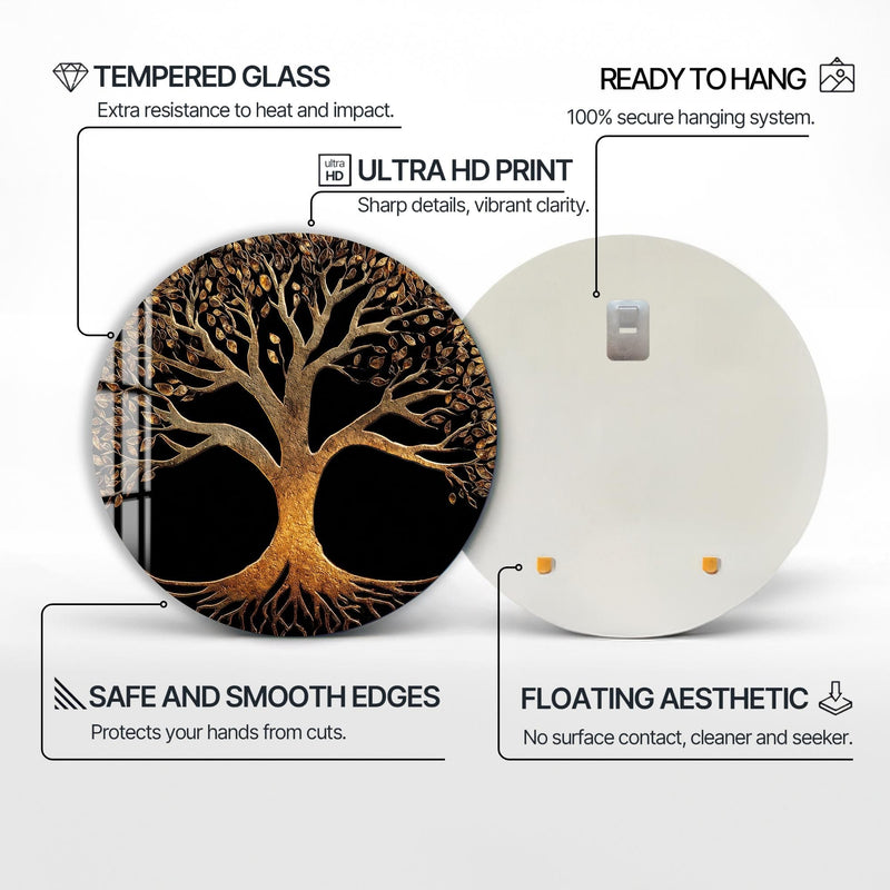 Artronauts Glass Print Golden Tree Of Life - Tempered Glass Wall Art