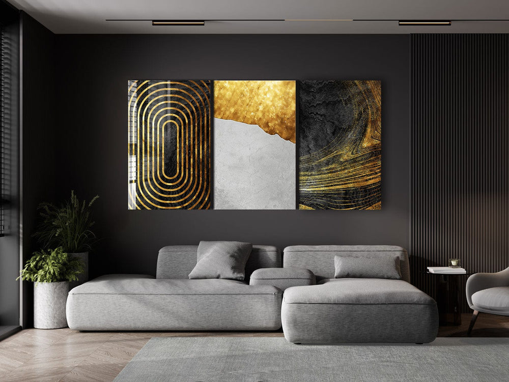 Artronauts Glass Print Black & Golden Abstract II - Trinity