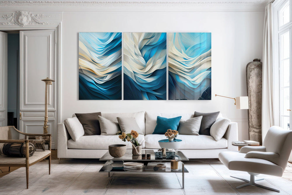 Artronauts Glass Print White & Blue Waves - Trinity