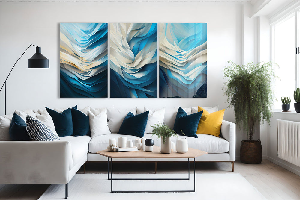 Artronauts Glass Print White & Blue Waves - Trinity