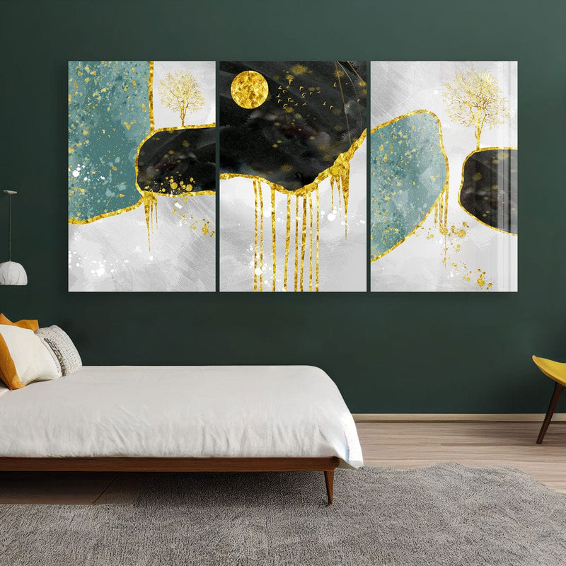 Artronauts Glass Print Golden Tree Abstract - Trinity