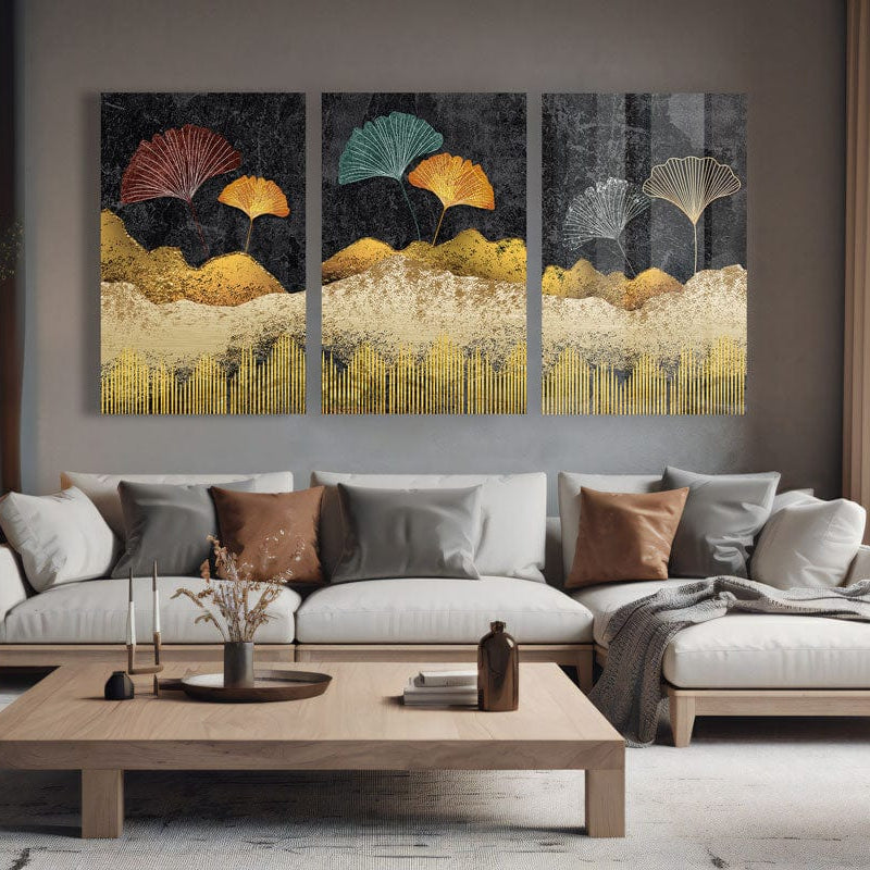Artronauts Glass Print Golden Tree Abstract - Trinity