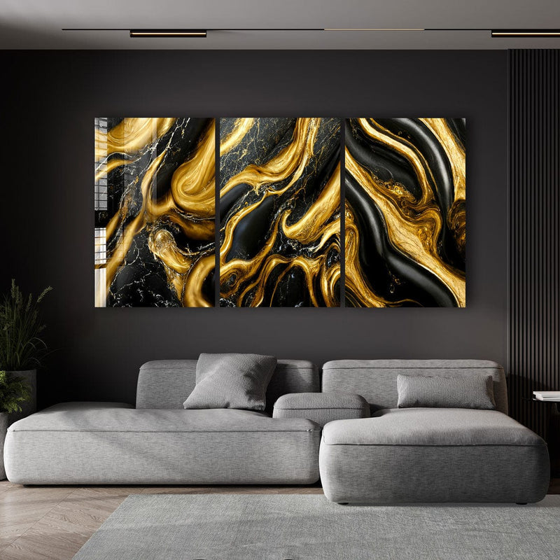 Artronauts Glass Print Golden & Black Abstract - Trinity