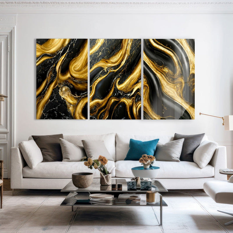 Artronauts Glass Print Golden & Black Abstract - Trinity