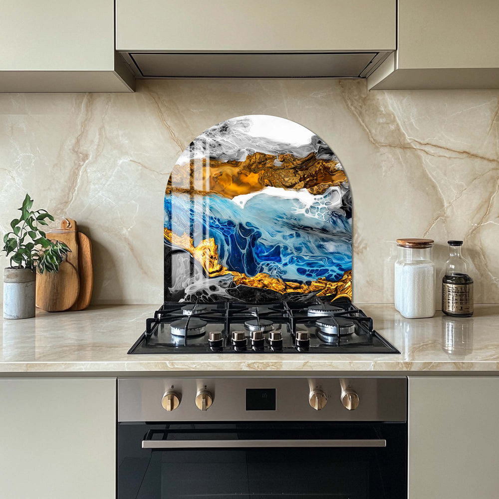 Artronauts Glass Print Gold & Blue Marble - Glass Splashback
