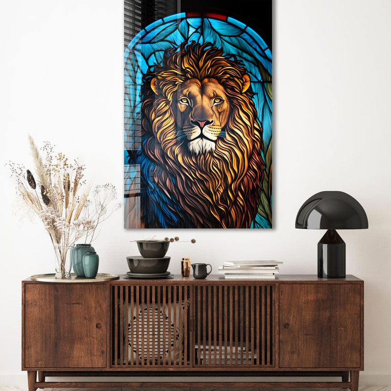 Artronauts Glass Print Lion II Stained Glass Effect